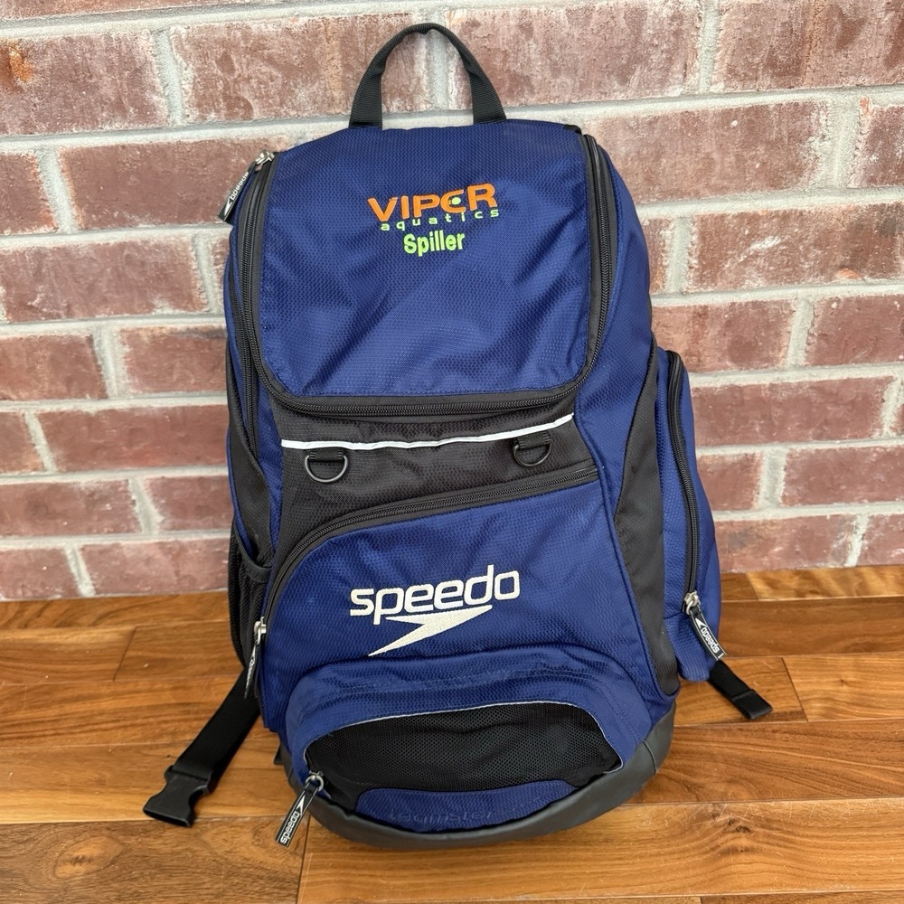 Speedo Teamster Backpack 35L Blue Waterproof Wet Compartment Swim Logo
